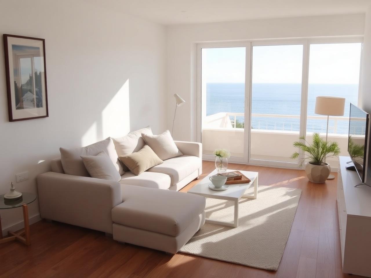 Interior luminoso con vista al mar